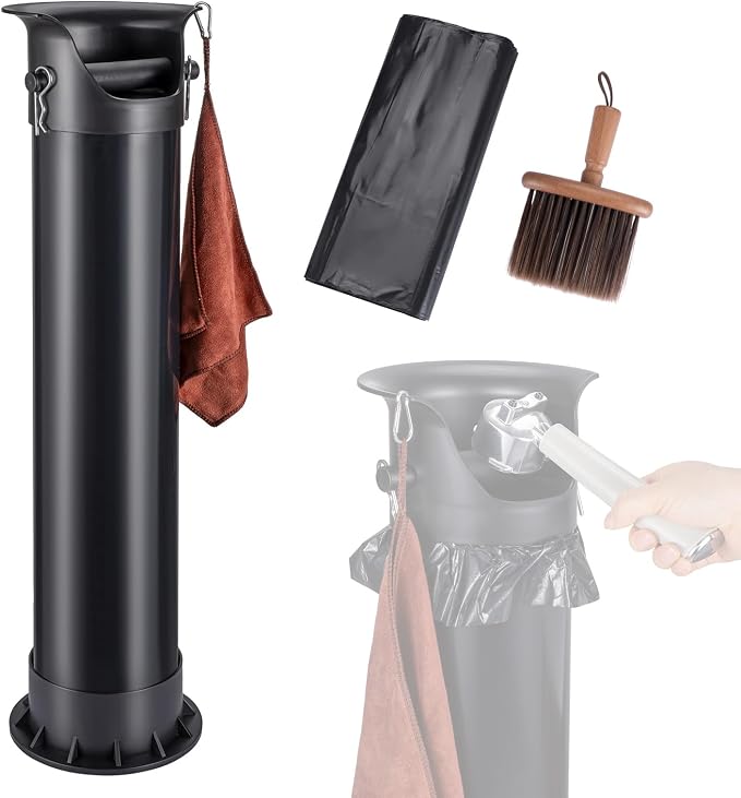 HOMEE Espresso Coffee Knock Box with Garbage Bags (25Pcs),18L Floor Standing Barista Style Knock Box for Espresso Grounds,Detachable Large Coffee Knock Box for Commercial and Home with Brush & Towel