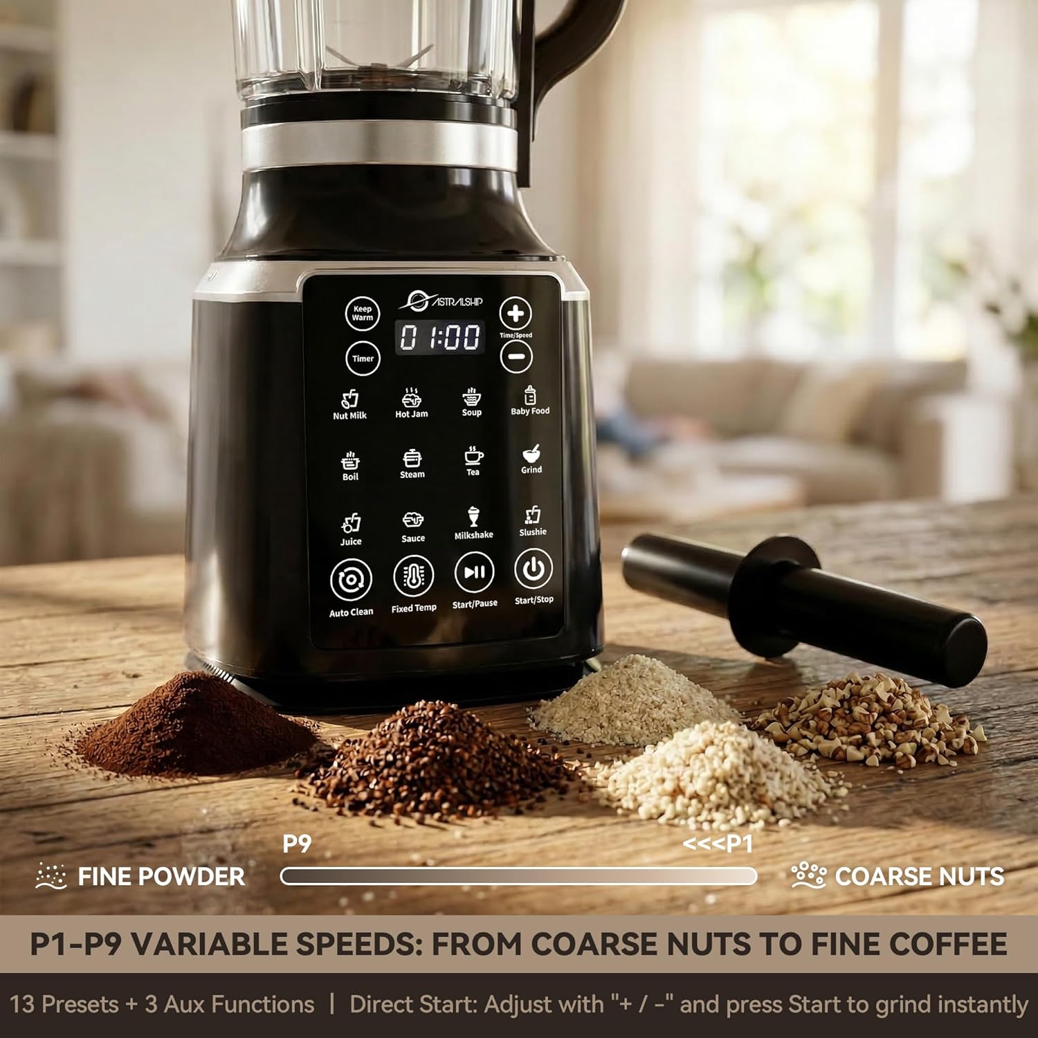 Glass Blenders for Kitchen with Tamper, Blender for Smoothies, Professional Blenders 1500W Motor, 9 Adjustable Speeds, 14 Preset Programs, High-Speed...