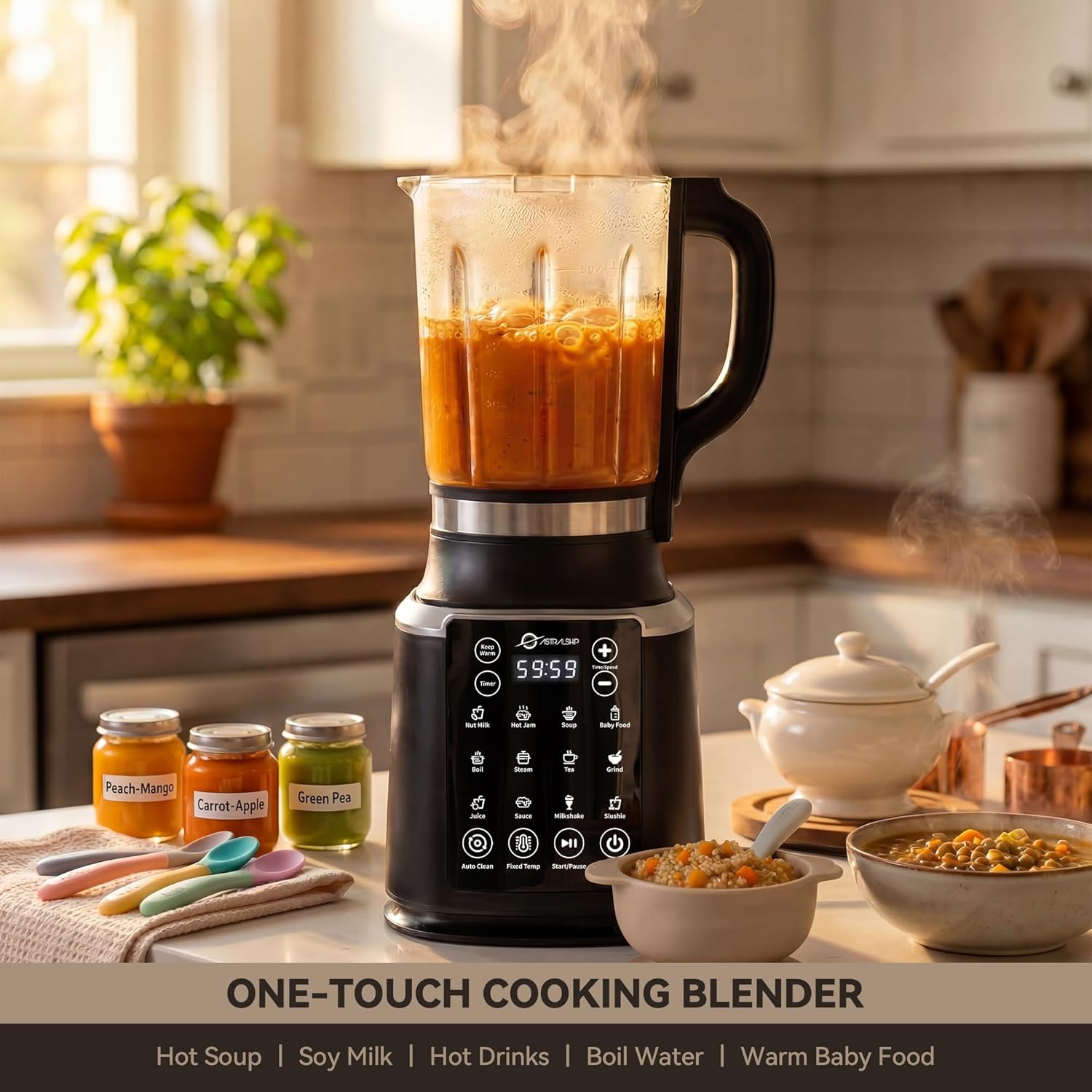 Glass Blenders for Kitchen with Tamper, Blender for Smoothies, Professional Blenders 1500W Motor, 9 Adjustable Speeds, 14 Preset Programs, High-Speed...