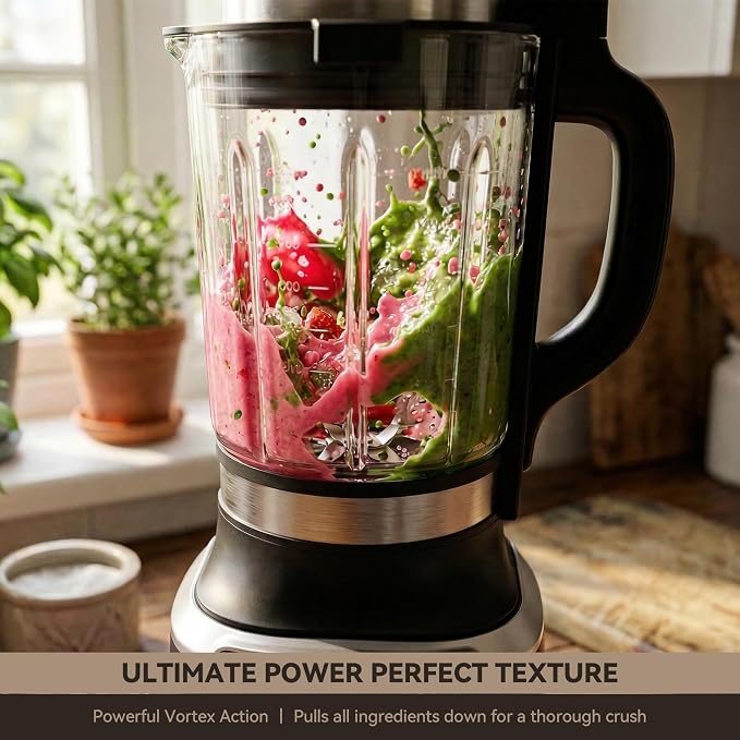 Glass Blenders for Kitchen with Tamper, Blender for Smoothies, Professional Blenders 1500W Motor, 9 Adjustable Speeds, 14 Preset Programs, High-Speed...